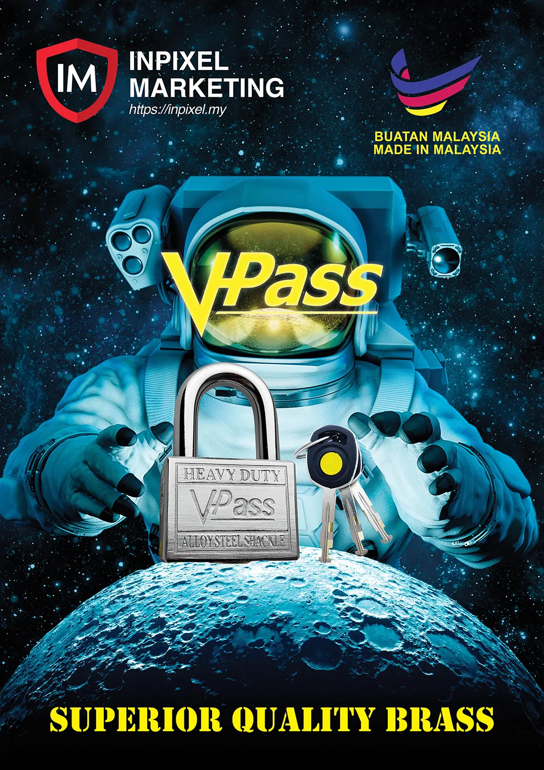 Keyed-alike Vpass padlock set — one key opens all padlocks, Malaysia