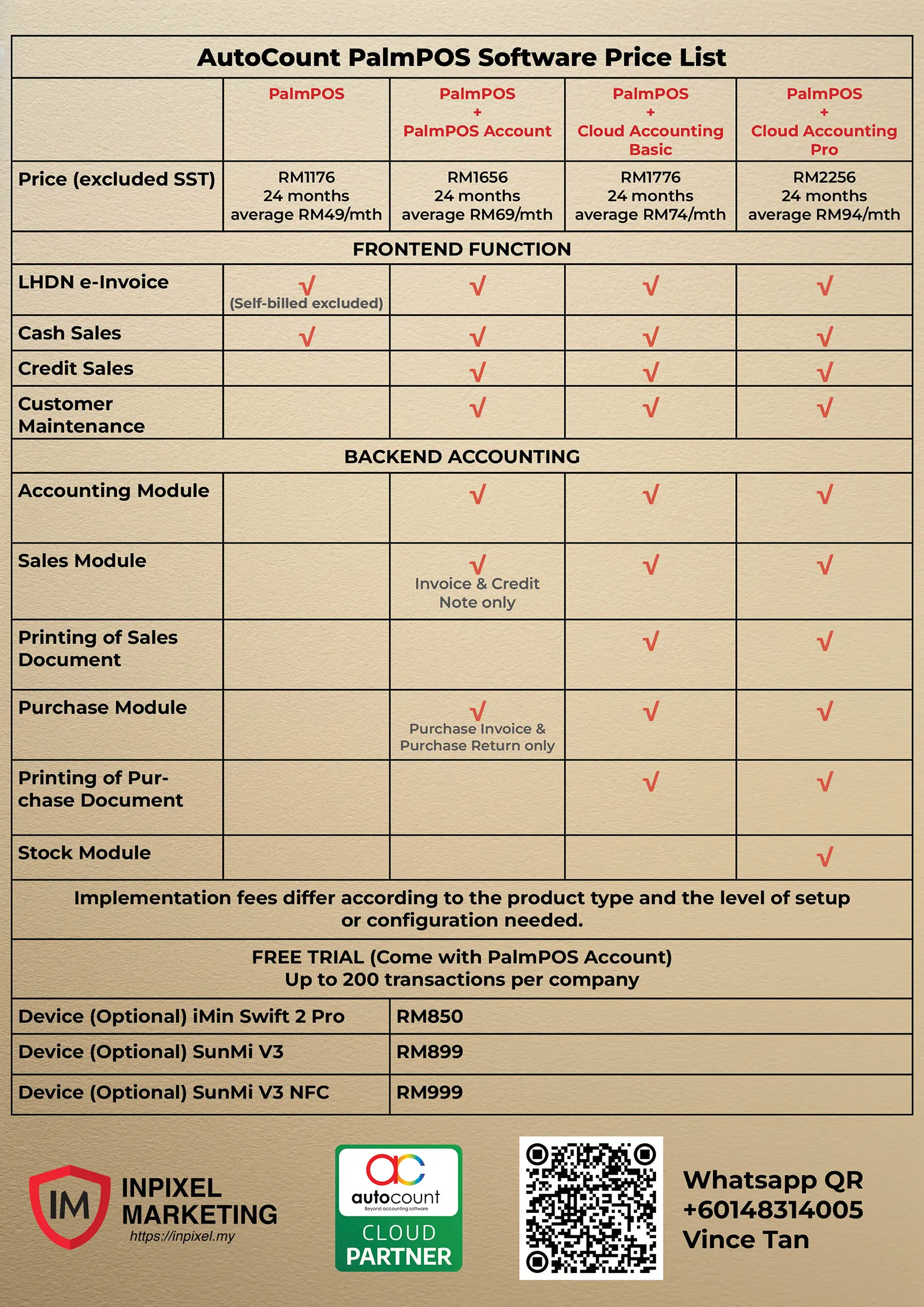 PalmPOS Price List 20251115